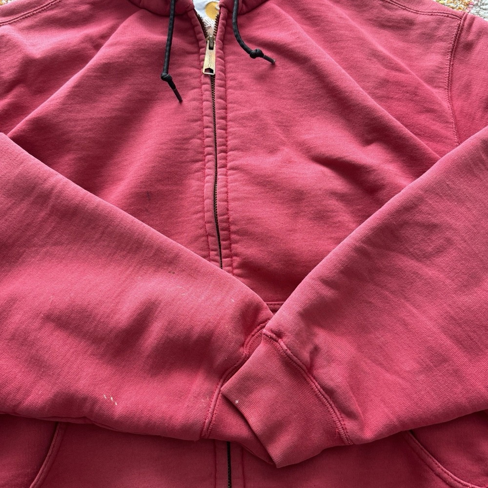Vintage Carhartt Thermal Zip Up Hoodie Mens L Red J149 INR Heavy Workwear Y2K - Picture 4 of 10